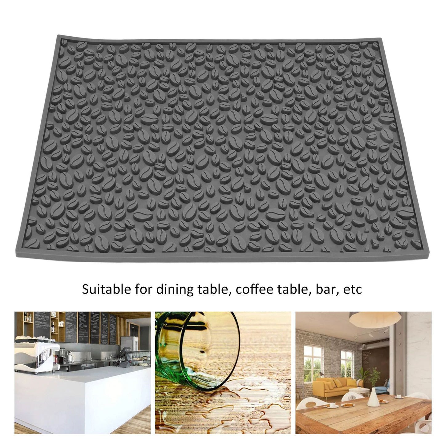 Non Slip Cup Mat Coffee Bean Design Desktop Bar Counter PVC Pad for Water Draining Filtering Grey V1294-YM3118220262914-0421