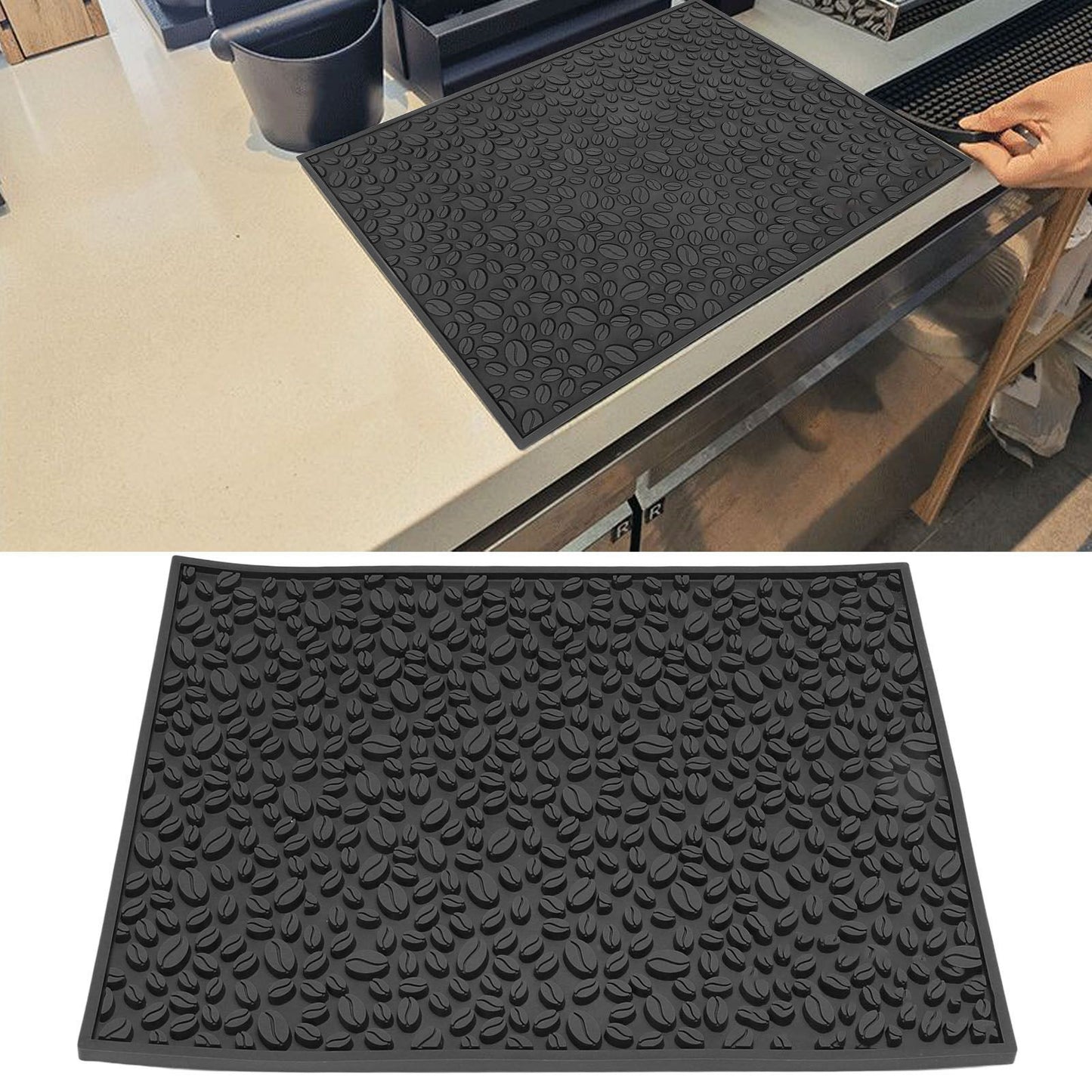 Non Slip Cup Mat Coffee Bean Design Desktop Bar Counter PVC Pad for Water Draining Filtering Black V1294-YM3118220262915-0421
