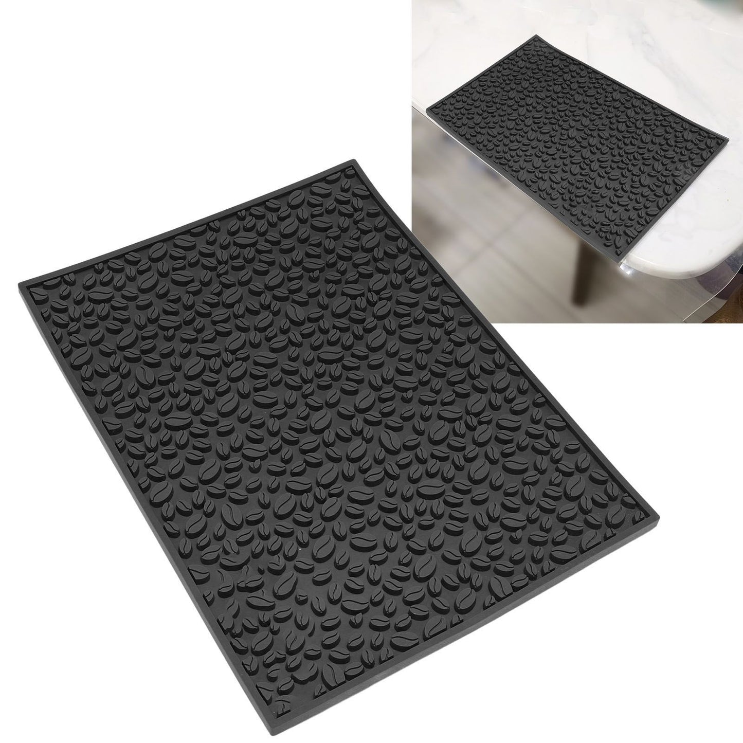 Non Slip Cup Mat Coffee Bean Design Desktop Bar Counter PVC Pad for Water Draining Filtering Black V1294-YM3118220262915-0421