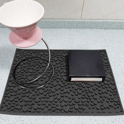 Non Slip Cup Mat Coffee Bean Design Desktop Bar Counter PVC Pad for Water Draining Filtering Black V1294-YM3118220262915-0421