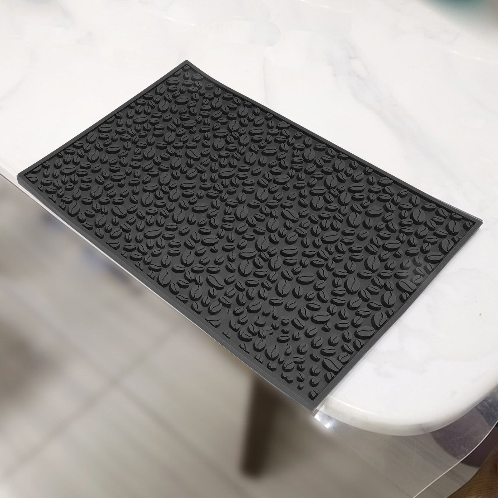 Non Slip Cup Mat Coffee Bean Design Desktop Bar Counter PVC Pad for Water Draining Filtering Black V1294-YM3118220262915-0421