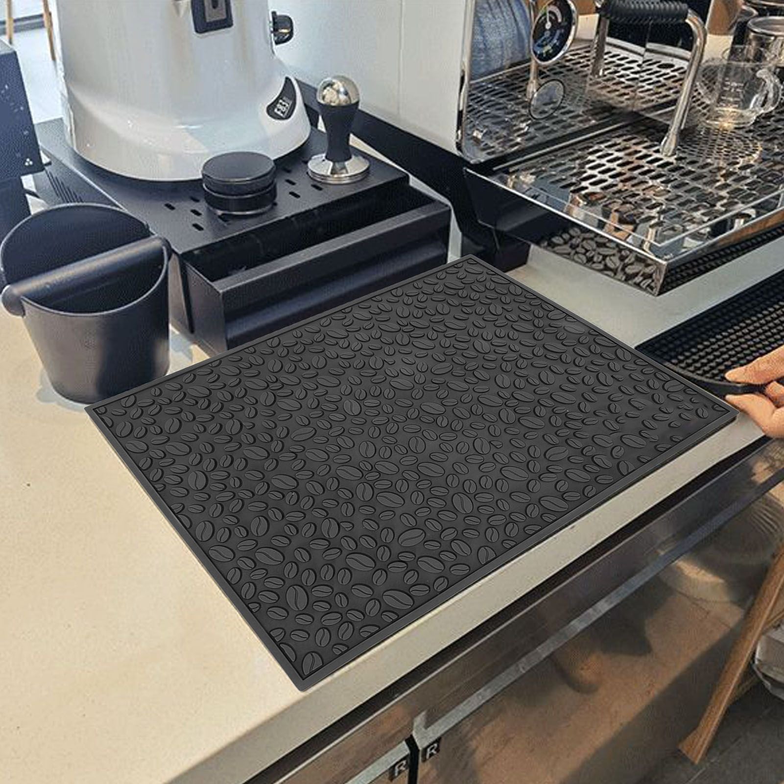 Non Slip Cup Mat Coffee Bean Design Desktop Bar Counter PVC Pad for Water Draining Filtering Black V1294-YM3118220262915-0421