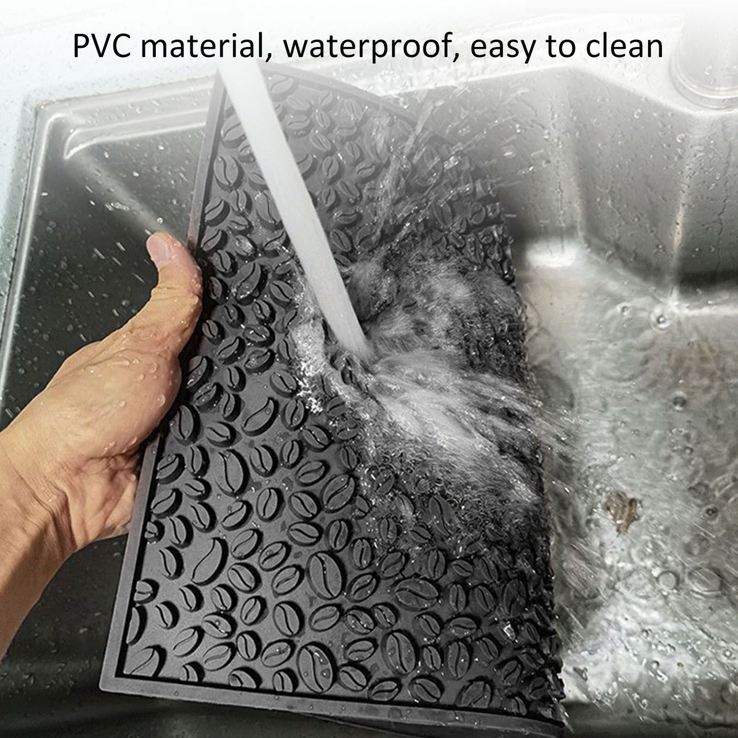 Non Slip Cup Mat Coffee Bean Design Desktop Bar Counter PVC Pad for Water Draining Filtering Black V1294-YM3118220262915-0421