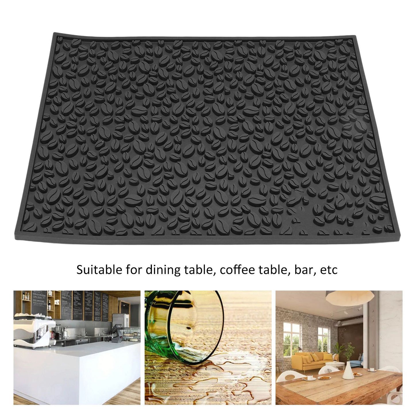 Non Slip Cup Mat Coffee Bean Design Desktop Bar Counter PVC Pad for Water Draining Filtering Black V1294-YM3118220262915-0421