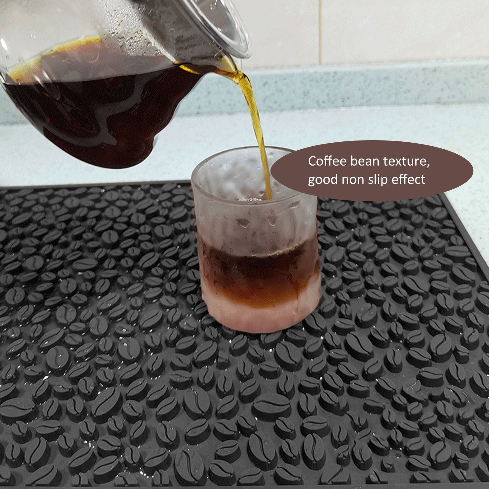 Non Slip Cup Mat Coffee Bean Design Desktop Bar Counter PVC Pad for Water Draining Filtering Black V1294-YM3118220262915-0421