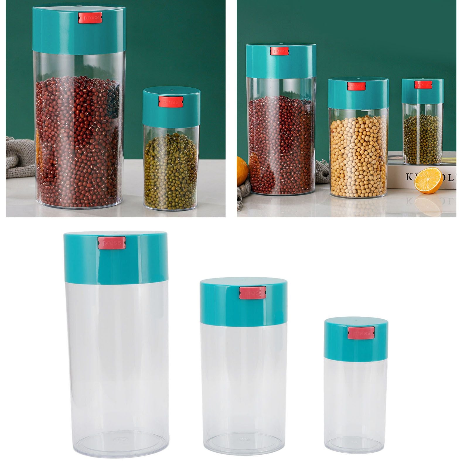 Airtight Jar Set Transparent 2100ml 1100ml 400ml Plastic Vacuum Storage Cans for Dried Fruit Coffee Bean Tea V1294-YM3118220263311-0421