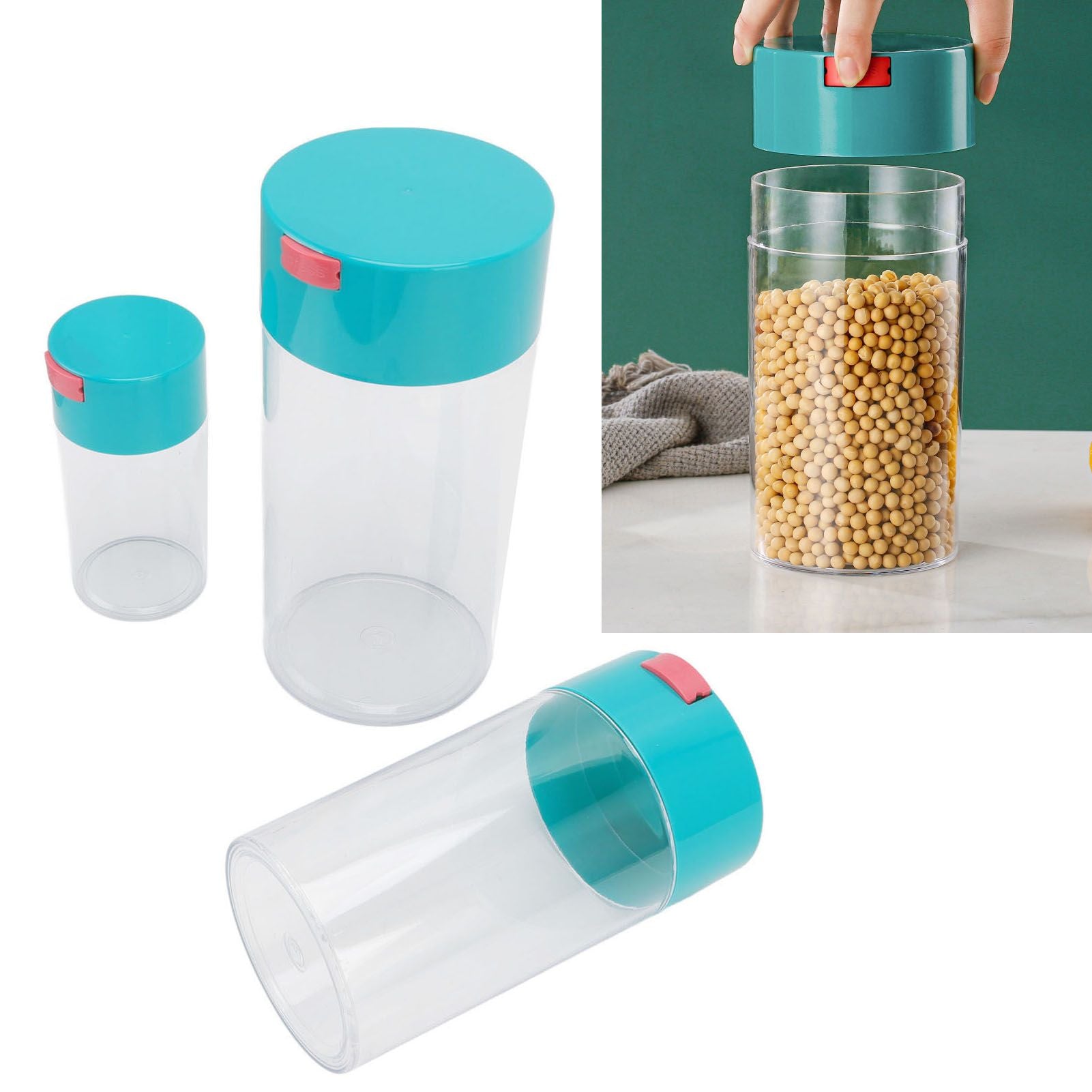 Airtight Jar Set Transparent 2100ml 1100ml 400ml Plastic Vacuum Storage Cans for Dried Fruit Coffee Bean Tea V1294-YM3118220263311-0421