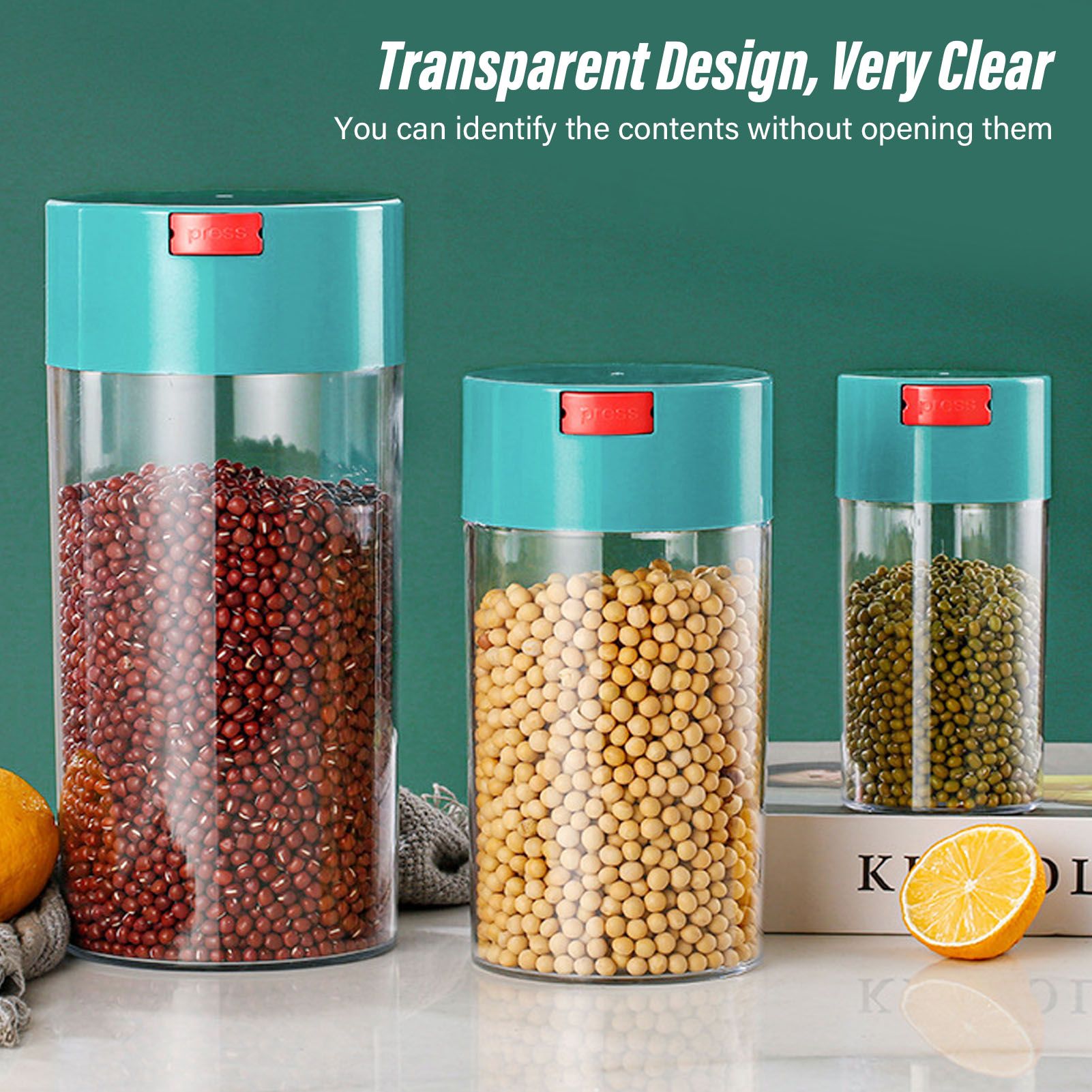Airtight Jar Set Transparent 2100ml 1100ml 400ml Plastic Vacuum Storage Cans for Dried Fruit Coffee Bean Tea V1294-YM3118220263311-0421