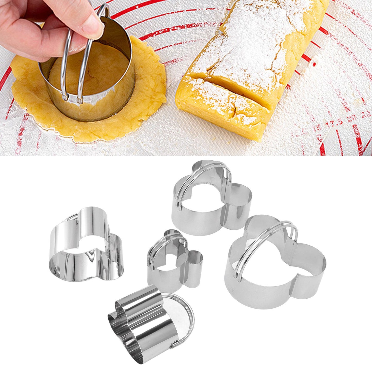 5Pcs Stainless Steel Biscuit Cutter Set Removable Easy Release Professional Cookie Cutter Set with Handle for V1294-YM3118220266811-0421