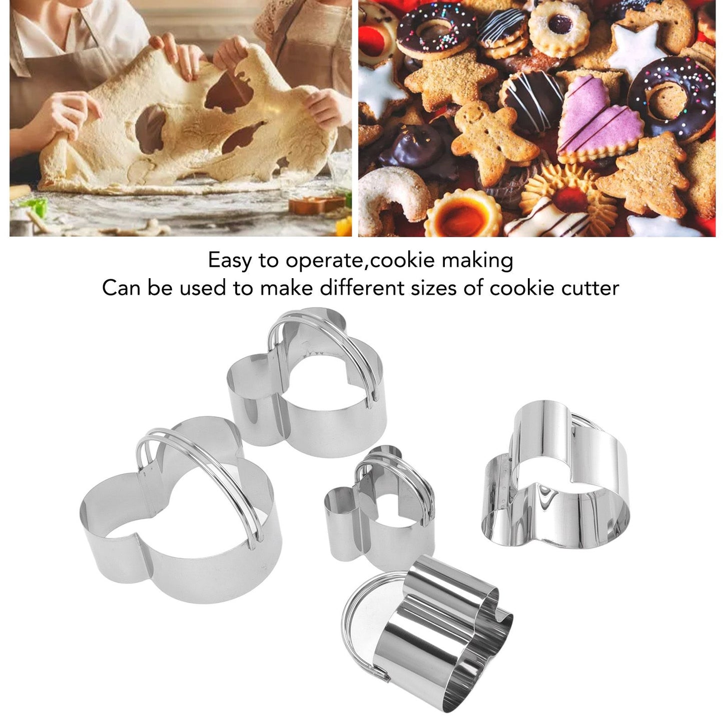 5Pcs Stainless Steel Biscuit Cutter Set Removable Easy Release Professional Cookie Cutter Set with Handle for V1294-YM3118220266811-0421