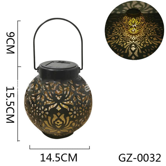 Iron Hollow Solar Lantern Portable Outdoor Solar Hanging Lantern for Garden Yard Patio Decor GZ 0032 Black V1294-YM3119220140812-0421