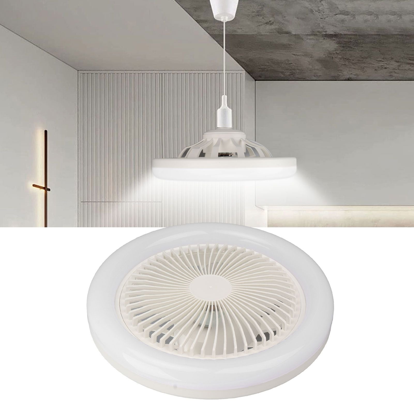 9.8in LED Ceiling Fan Light Quiet 3 Gears Ceiling Fan with E27 Lamp for Living Room 86-265V White V1294-YM3119220141711-0421
