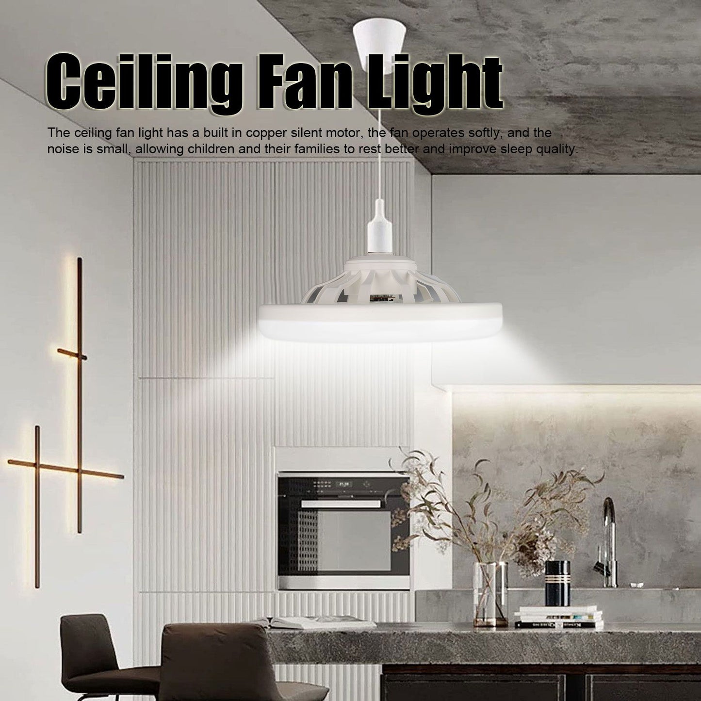 9.8in LED Ceiling Fan Light Quiet 3 Gears Ceiling Fan with E27 Lamp for Living Room 86-265V White V1294-YM3119220141711-0421