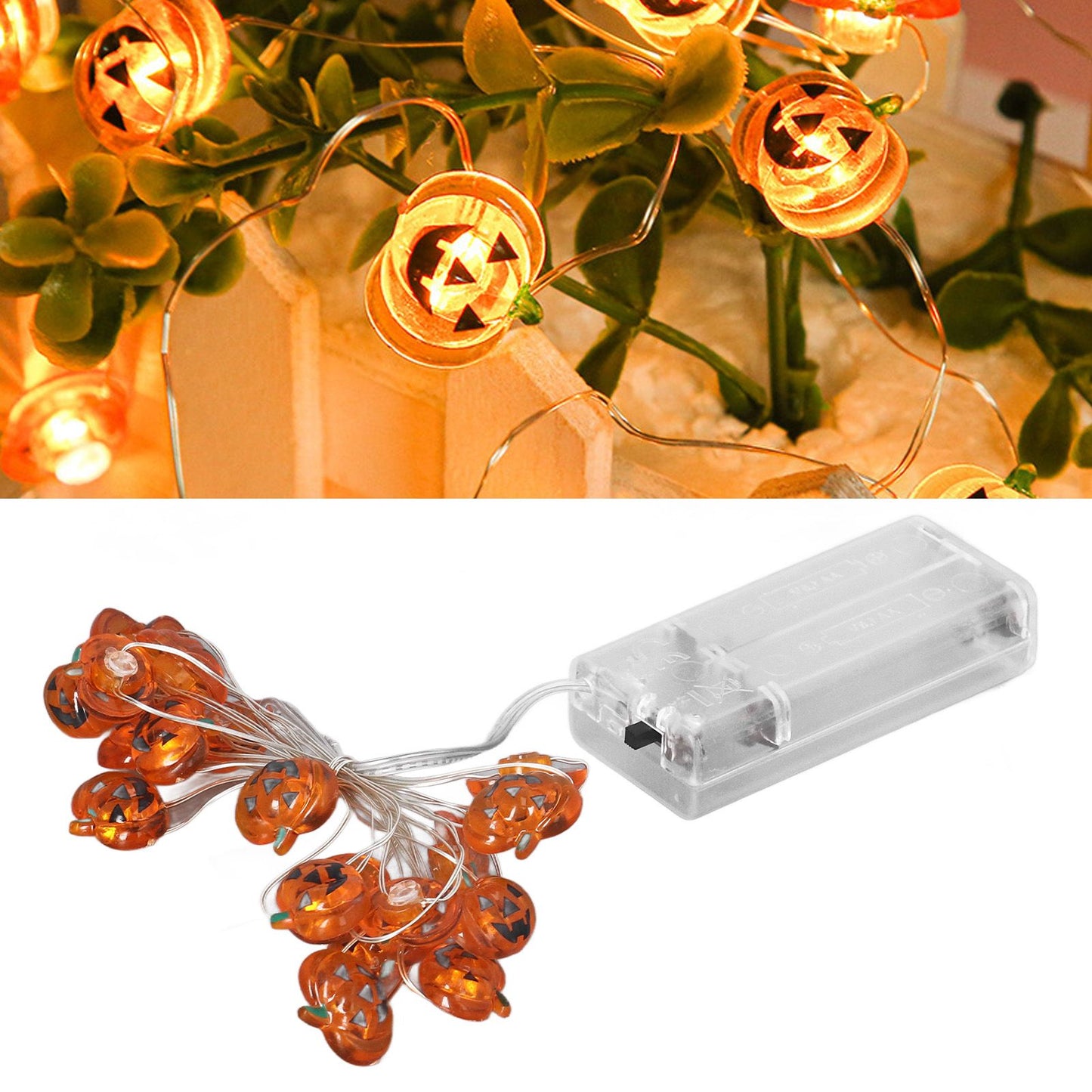 Pumpkin Lights String 2m Long 20pcs LED Copper Wire DIY Battery Powered Decorative Halloween Decor for Indoor V1294-YM3119220142911-0421