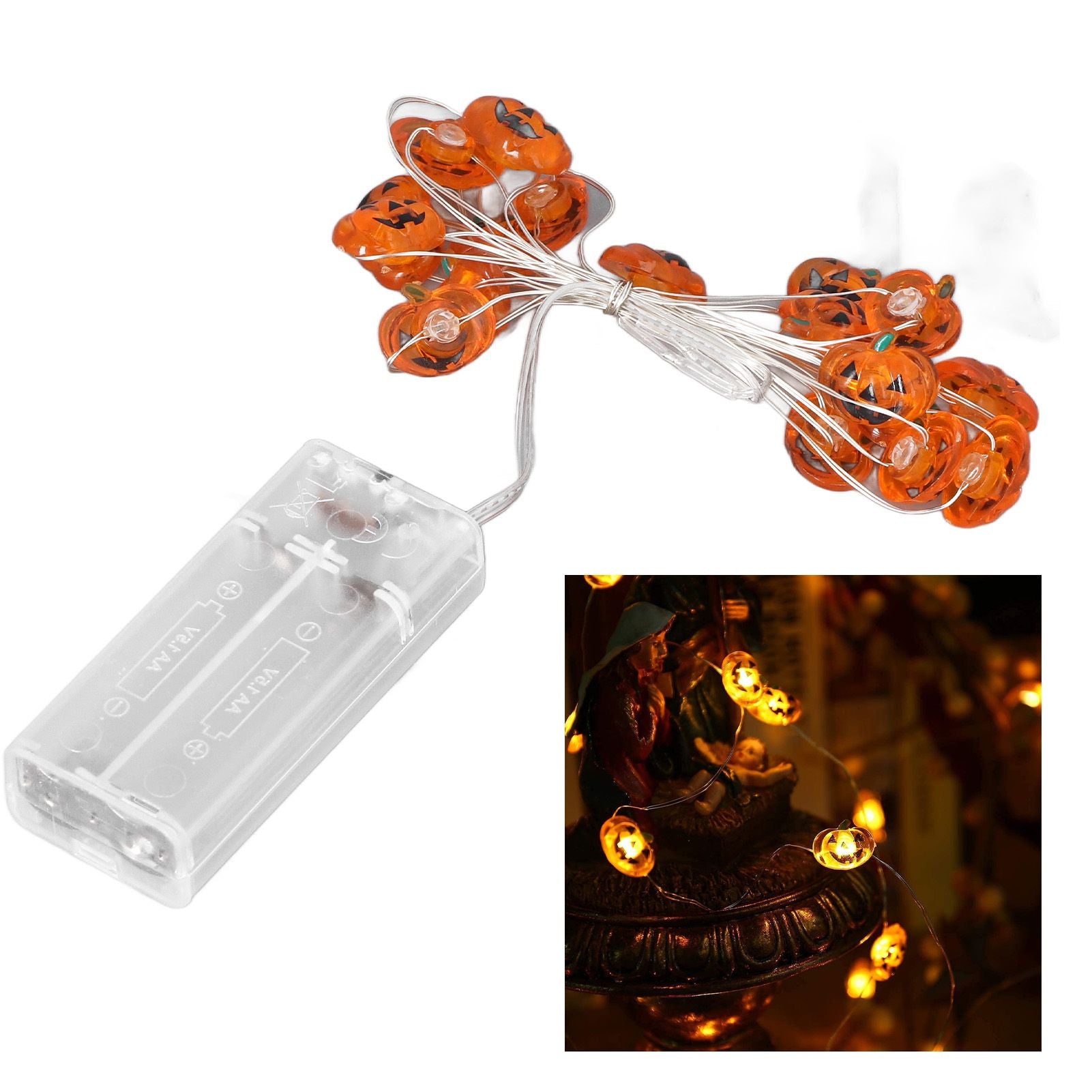 Pumpkin Lights String 2m Long 20pcs LED Copper Wire DIY Battery Powered Decorative Halloween Decor for Indoor V1294-YM3119220142911-0421