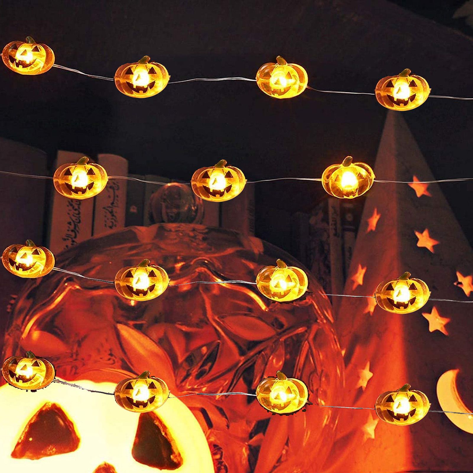 Pumpkin Lights String 2m Long 20pcs LED Copper Wire DIY Battery Powered Decorative Halloween Decor for Indoor V1294-YM3119220142911-0421