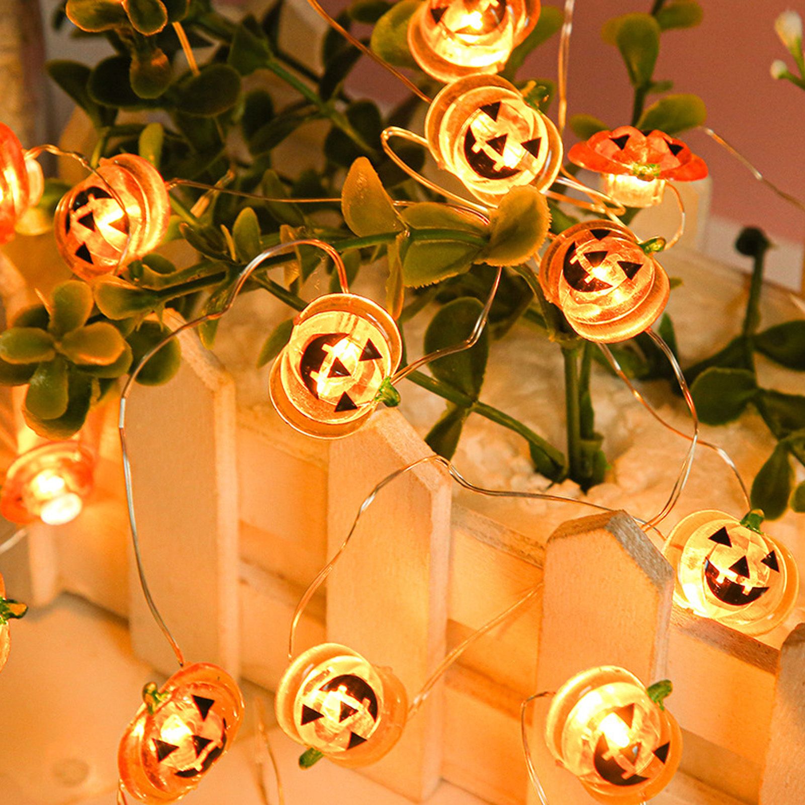 Pumpkin Lights String 2m Long 20pcs LED Copper Wire DIY Battery Powered Decorative Halloween Decor for Indoor V1294-YM3119220142911-0421