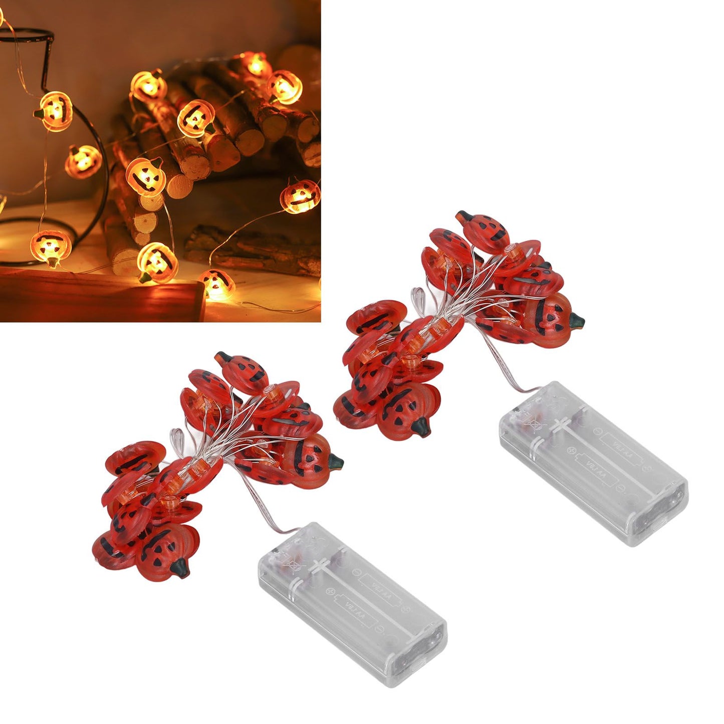 2sets Pumpkin Lights String 2 Meters 20 Lights Waterproof Portable Plastic Plug Free Halloween Lights for V1294-YM3119220144811-0421
