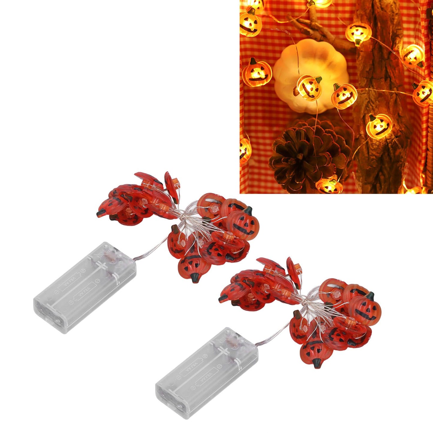 2sets Pumpkin Lights String 2 Meters 20 Lights Waterproof Portable Plastic Plug Free Halloween Lights for V1294-YM3119220144811-0421