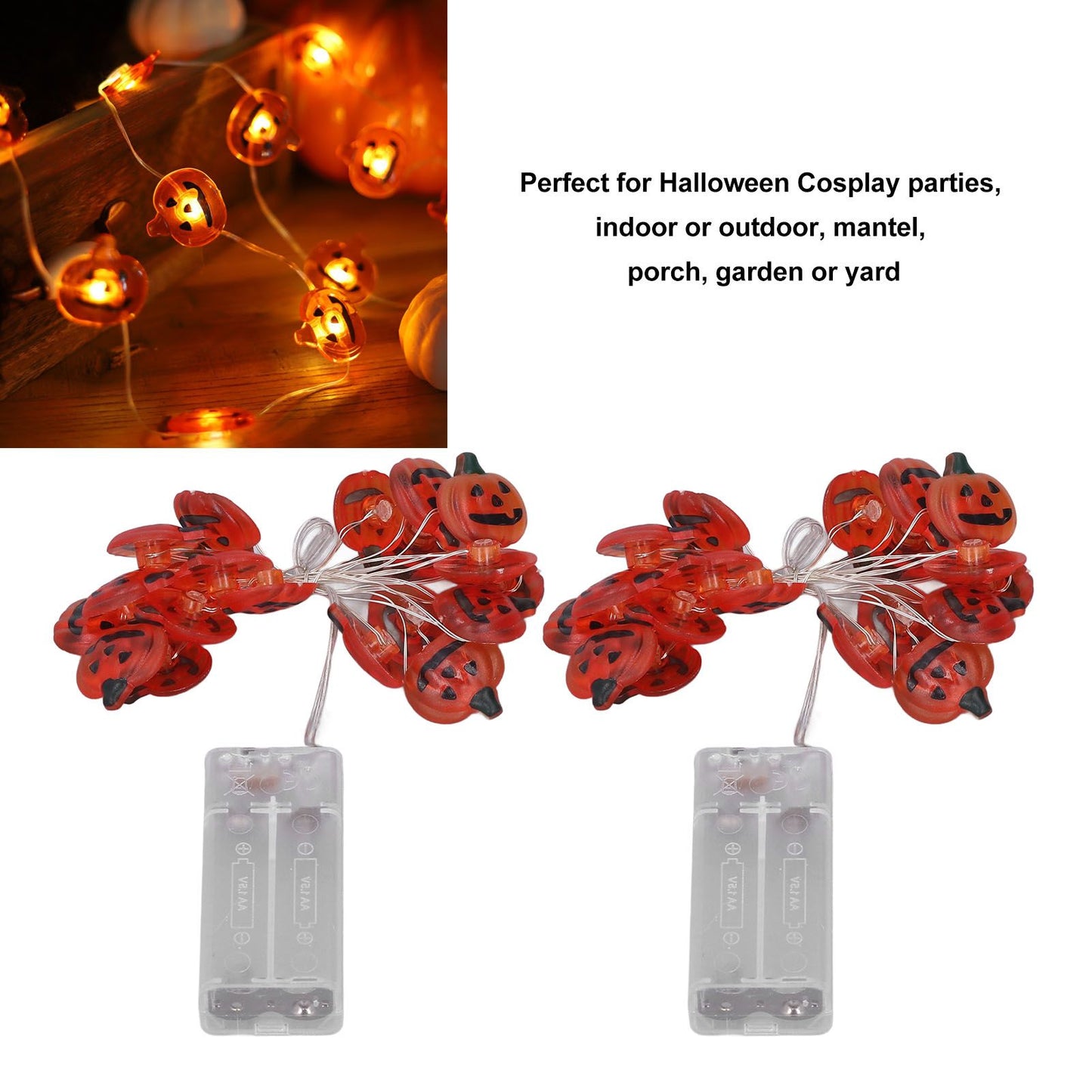 2sets Pumpkin Lights String 2 Meters 20 Lights Waterproof Portable Plastic Plug Free Halloween Lights for V1294-YM3119220144811-0421