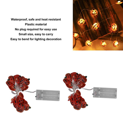 2sets Pumpkin Lights String 2 Meters 20 Lights Waterproof Portable Plastic Plug Free Halloween Lights for V1294-YM3119220144811-0421