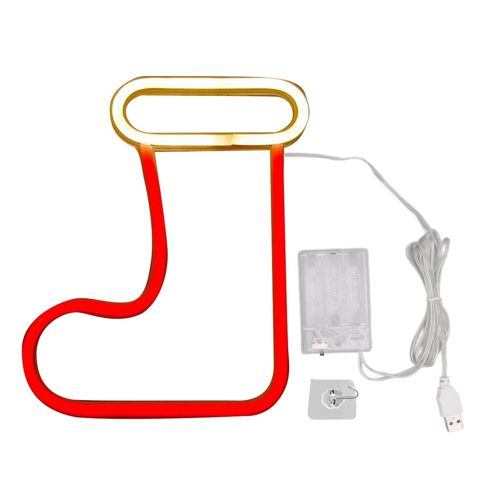 Christmas Neon Light LED Christmas Boot Neon Sign Light Battery Operated USB Charging Wall Decor Light for V1294-YM3119220145011-0421