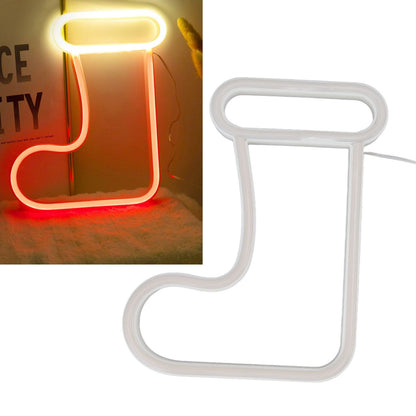 Christmas Neon Light LED Christmas Boot Neon Sign Light Battery Operated USB Charging Wall Decor Light for V1294-YM3119220145011-0421