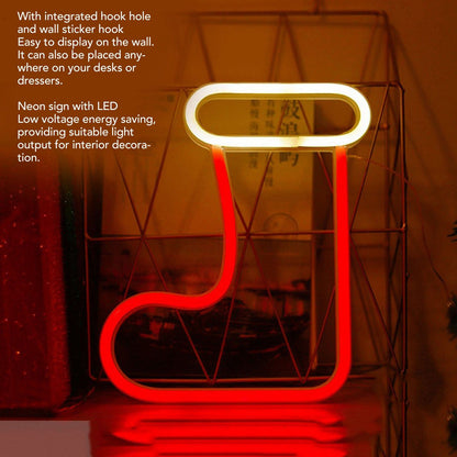 Christmas Neon Light LED Christmas Boot Neon Sign Light Battery Operated USB Charging Wall Decor Light for V1294-YM3119220145011-0421