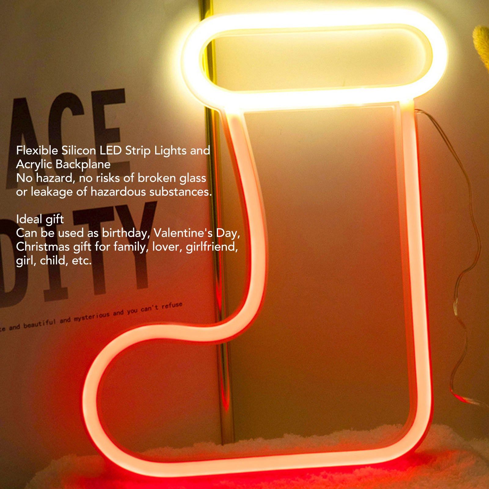 Christmas Neon Light LED Christmas Boot Neon Sign Light Battery Operated USB Charging Wall Decor Light for V1294-YM3119220145011-0421