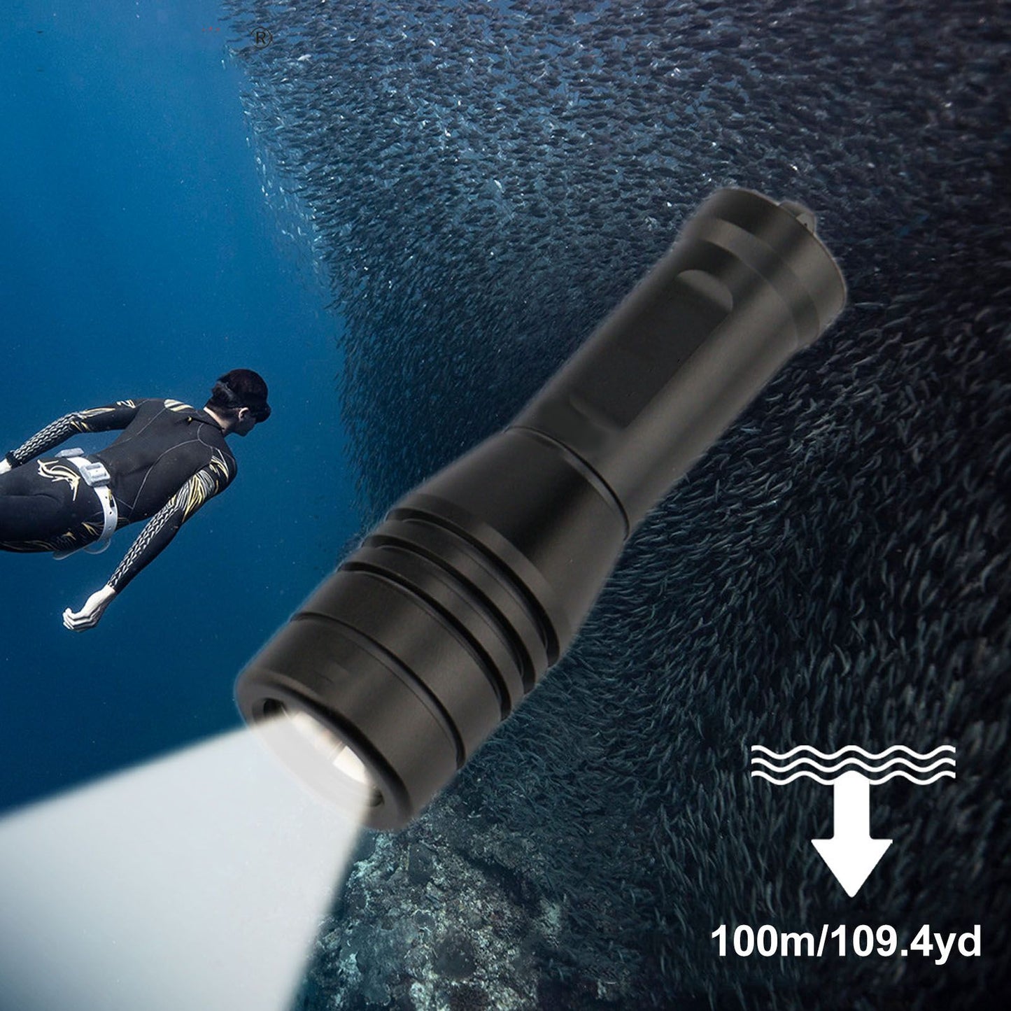 LED Diving Flashlight Aluminium Alloy IPX8 Waterproof White Light 800LM Underwater Flashlight for Underwater V1294-YM3119220145211-0421