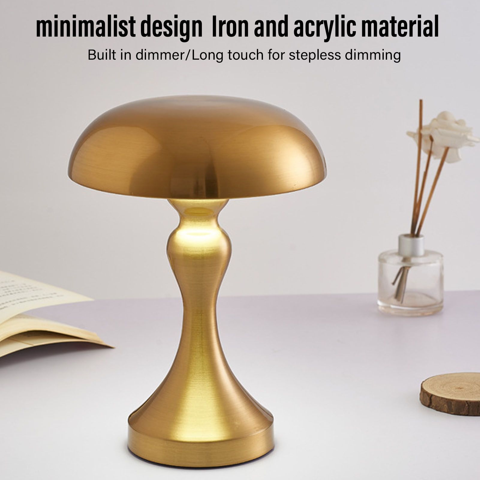 Table Lamp Rechargeable Mushroom Shape 3 Speed Color Temperature Touch Stepless Dimming Night Light for Home V1294-YM3119220146311-0421