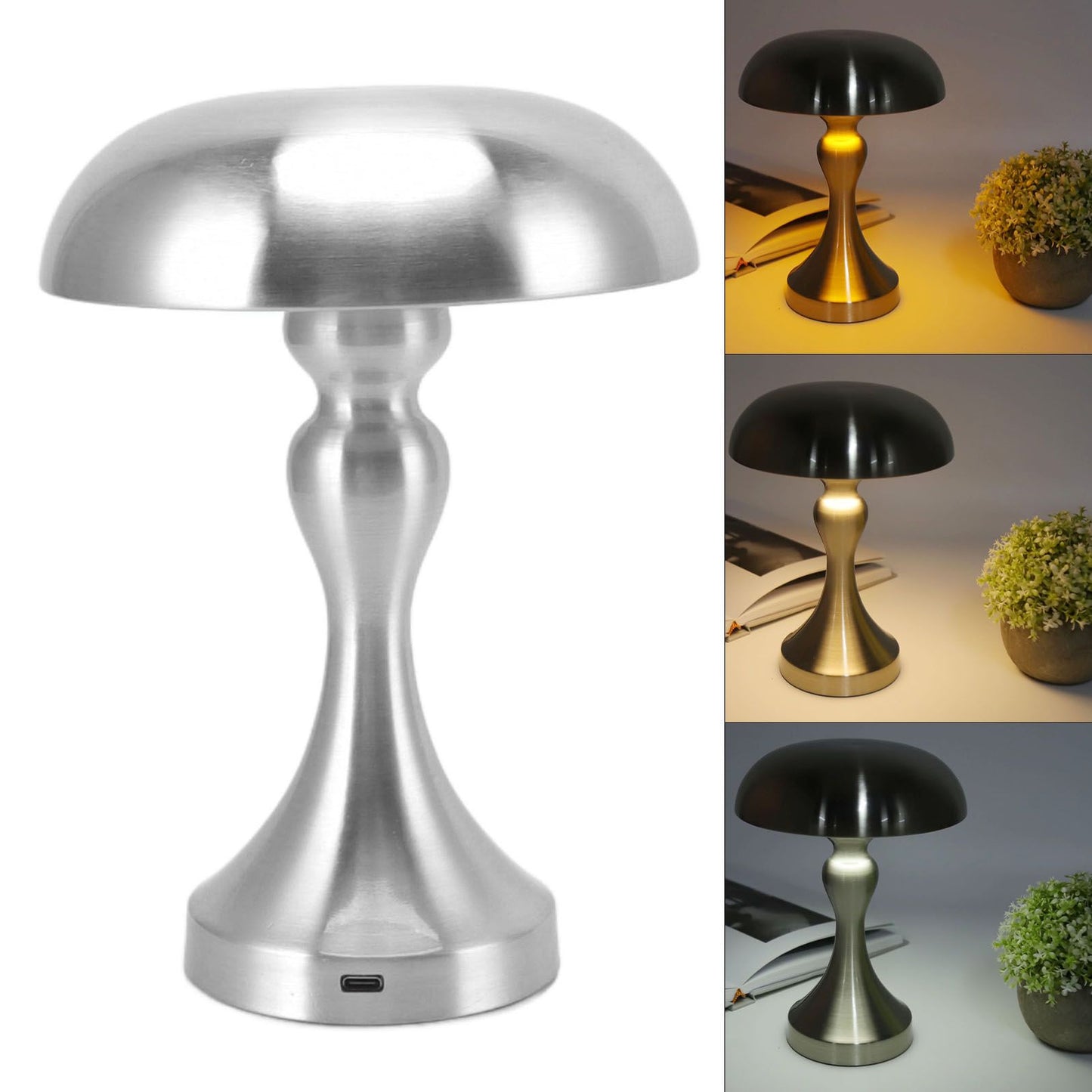 Table Lamp Rechargeable Mushroom Shape 3 Speed Color Temperature Touch Stepless Dimming Night Light for Home V1294-YM3119220146312-0421