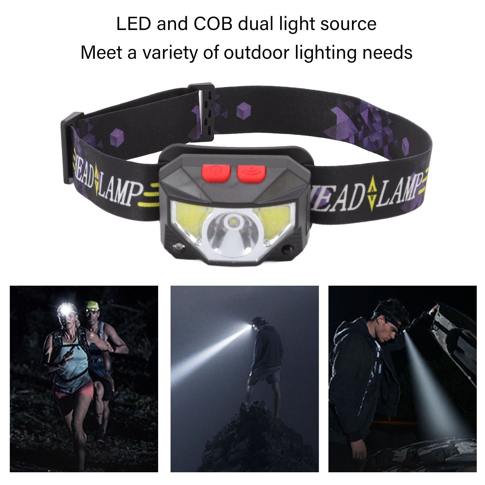 LED Outdoor Headlamp ABS Mini Multifunction USB Charging COB Sensor Head Flashlight V1294-YM3119220148111-0421