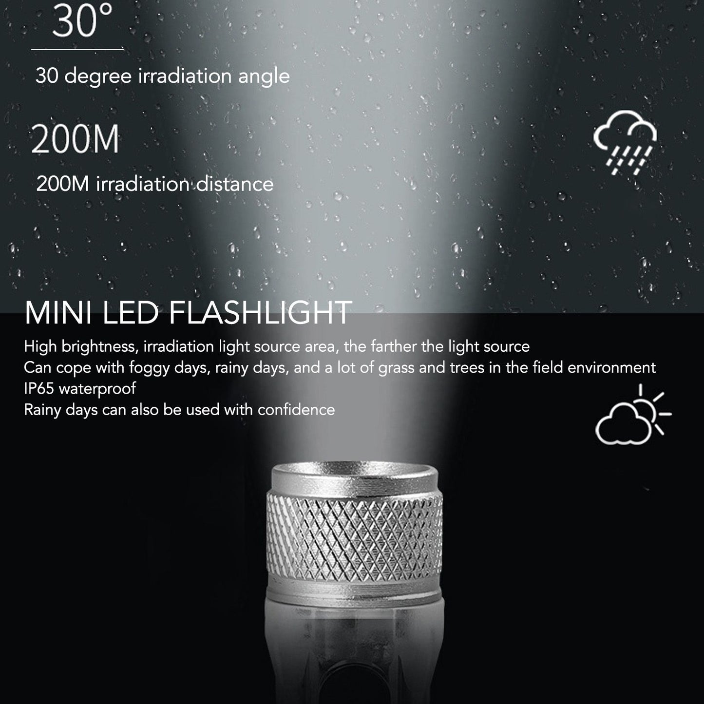 Keychain Flashlight Long Range Super Bright LED Flashlight USB Rechargeable Mini Flashlight for Outdoor M300 V1294-YM3119220148411-0421