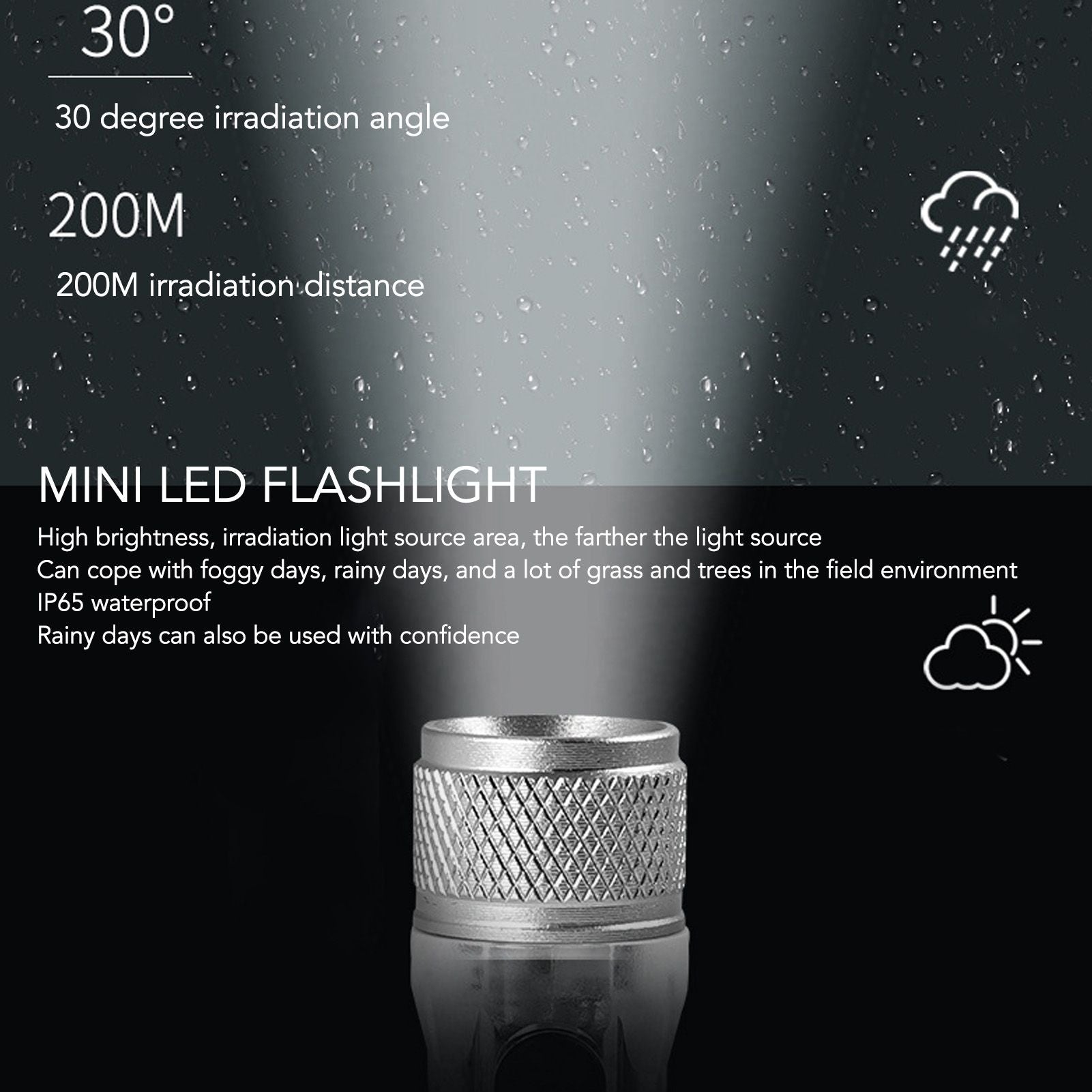 Keychain Flashlight Long Range Super Bright LED Flashlight USB Rechargeable Mini Flashlight for Outdoor M300 V1294-YM3119220148411-0421