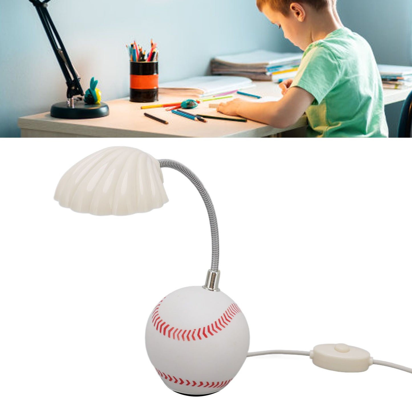 LED Table Lamp Baseball Base Seashell Shape Light Head Soft Light Portable USB Mini Desk Lamp for Home School V1294-YM3119220150611-0421