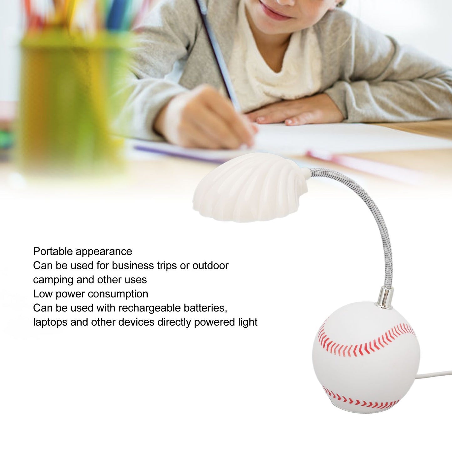 LED Table Lamp Baseball Base Seashell Shape Light Head Soft Light Portable USB Mini Desk Lamp for Home School V1294-YM3119220150611-0421