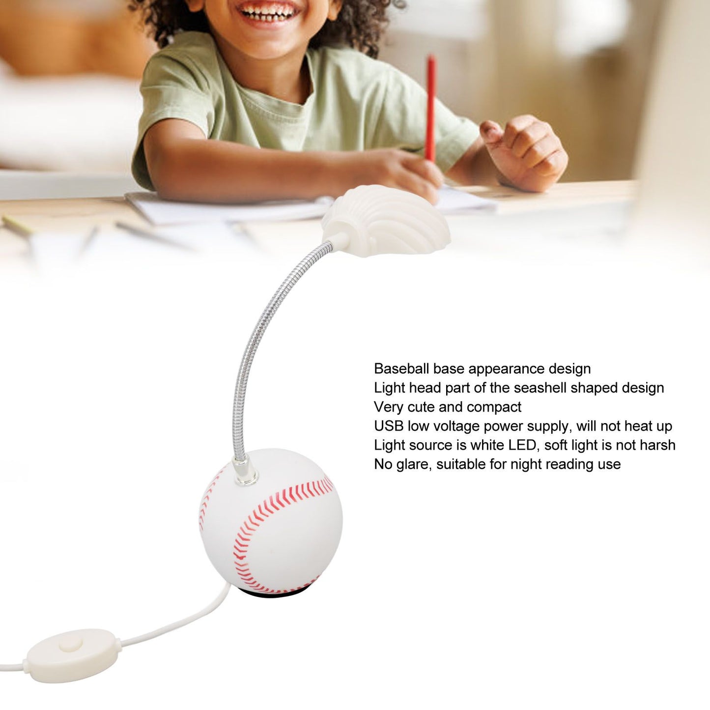 LED Table Lamp Baseball Base Seashell Shape Light Head Soft Light Portable USB Mini Desk Lamp for Home School V1294-YM3119220150611-0421