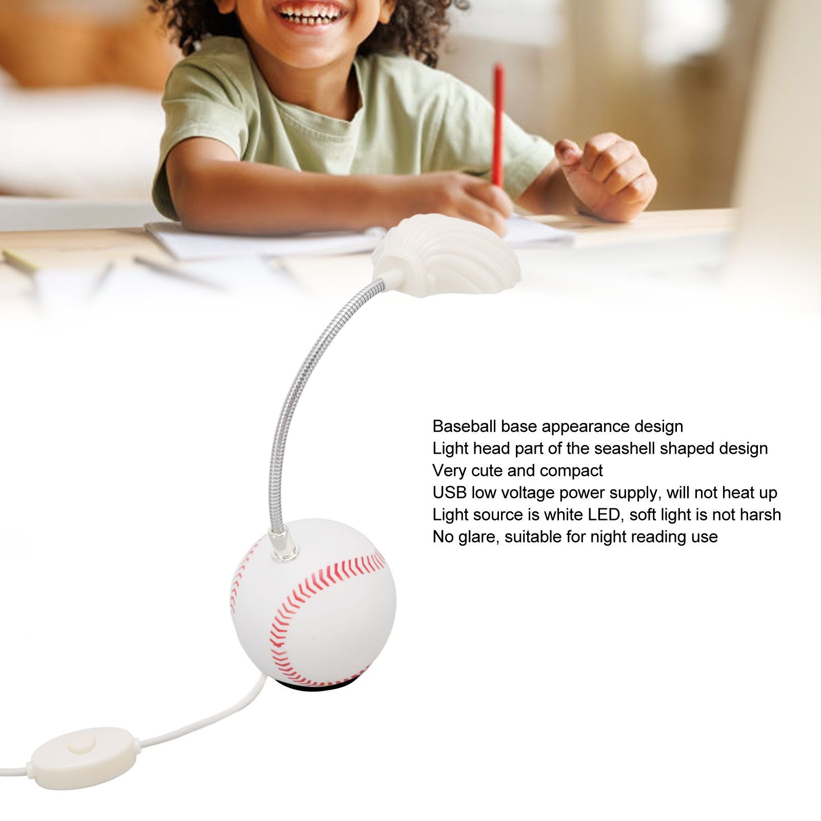 LED Table Lamp Baseball Base Seashell Shape Light Head Soft Light Portable USB Mini Desk Lamp for Home School V1294-YM3119220150611-0421