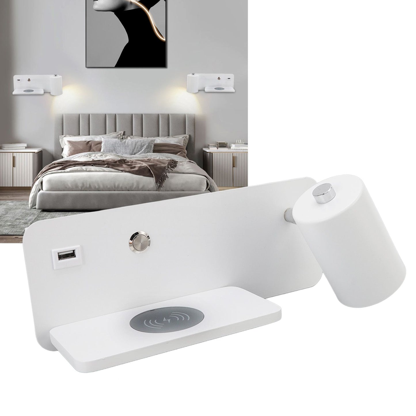 LED Wall Light USB Interface Wireless Charging LED Wall Lamp for Living Room Bedroom 85-265V White Right V1294-YM3119220151211-0421
