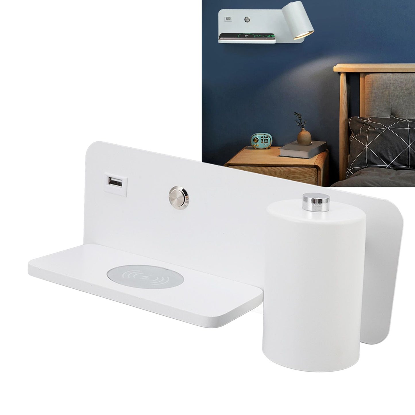 LED Wall Light USB Interface Wireless Charging LED Wall Lamp for Living Room Bedroom 85-265V White Right V1294-YM3119220151211-0421