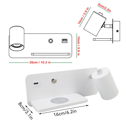 LED Wall Light USB Interface Wireless Charging LED Wall Lamp for Living Room Bedroom 85-265V White Right V1294-YM3119220151211-0421