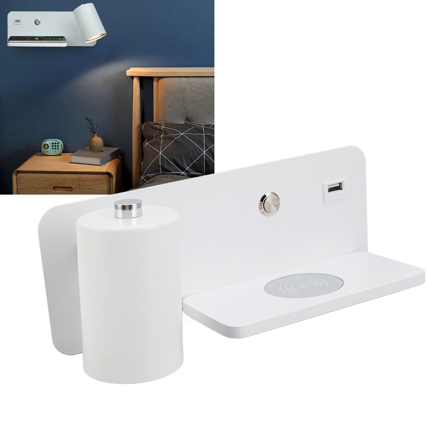 LED Wall Light USB Interface Wireless Charging LED Wall Lamp for Living Room Bedroom 85-265V White Left V1294-YM3119220151212-0421