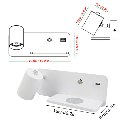 LED Wall Light USB Interface Wireless Charging LED Wall Lamp for Living Room Bedroom 85-265V White Left V1294-YM3119220151212-0421