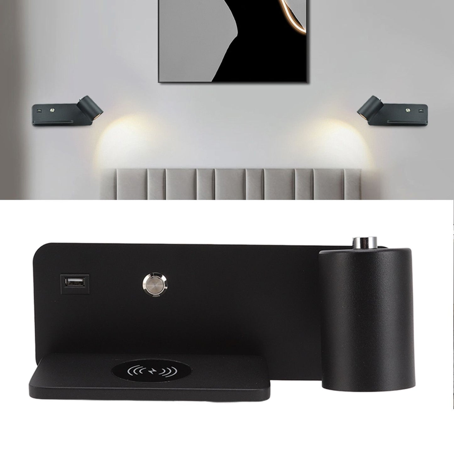 LED Wall Light USB Interface Wireless Charging LED Wall Lamp for Living Room Bedroom 85-265V Black Right V1294-YM3119220151213-0421