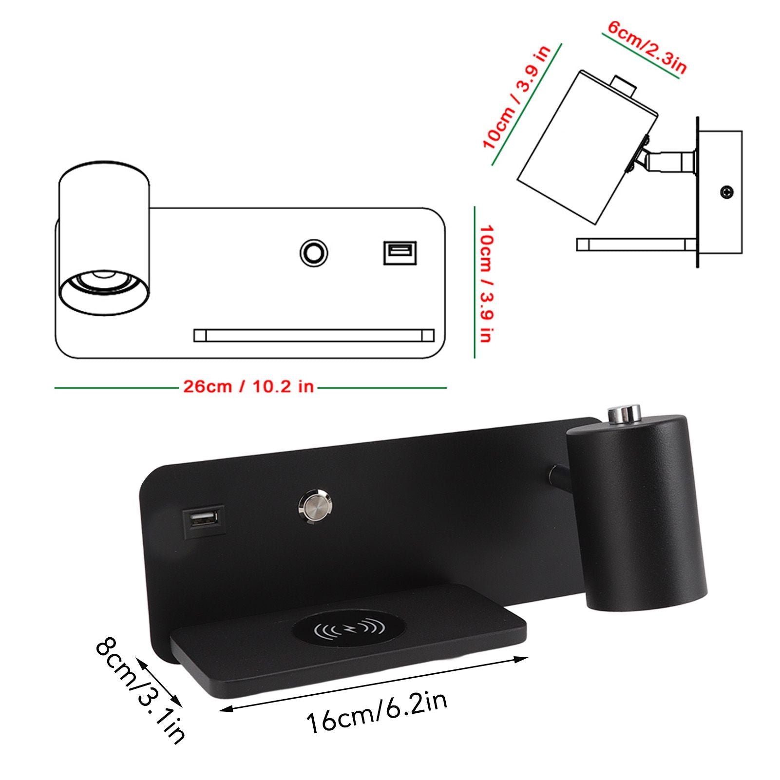 LED Wall Light USB Interface Wireless Charging LED Wall Lamp for Living Room Bedroom 85-265V Black Right V1294-YM3119220151213-0421
