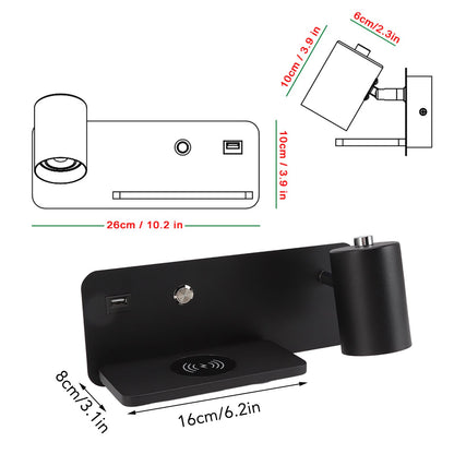 LED Wall Light USB Interface Wireless Charging LED Wall Lamp for Living Room Bedroom 85-265V Black Right V1294-YM3119220151213-0421