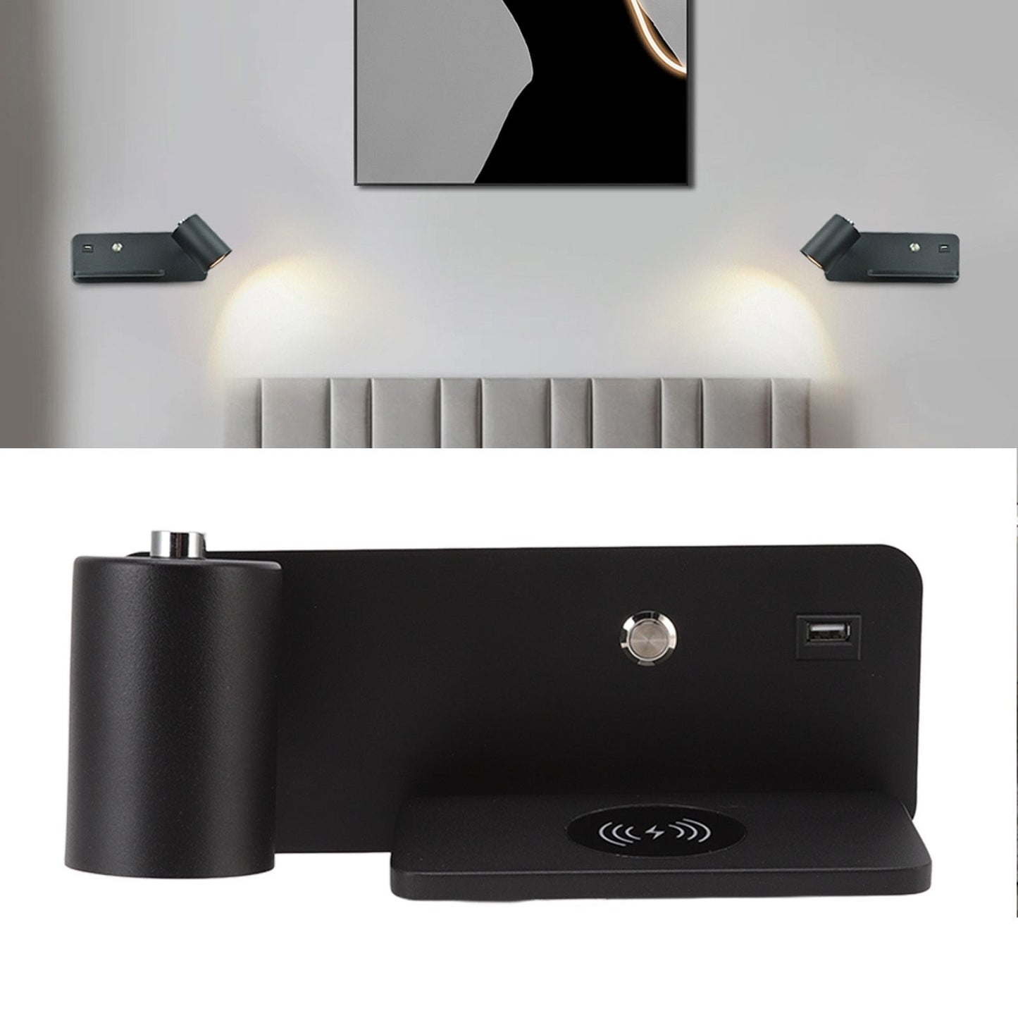 LED Wall Light USB Interface Wireless Charging LED Wall Lamp for Living Room Bedroom 85-265V Black Left V1294-YM3119220151214-0421