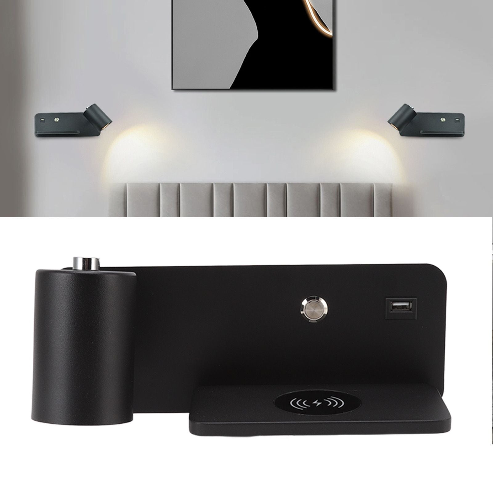 LED Wall Light USB Interface Wireless Charging LED Wall Lamp for Living Room Bedroom 85-265V Black Left V1294-YM3119220151214-0421