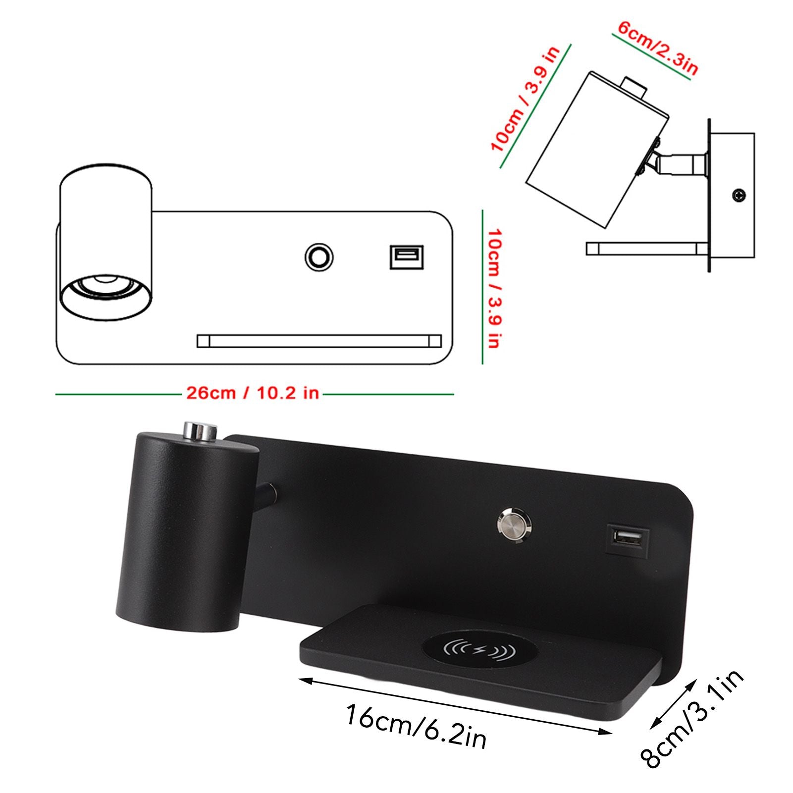 LED Wall Light USB Interface Wireless Charging LED Wall Lamp for Living Room Bedroom 85-265V Black Left V1294-YM3119220151214-0421